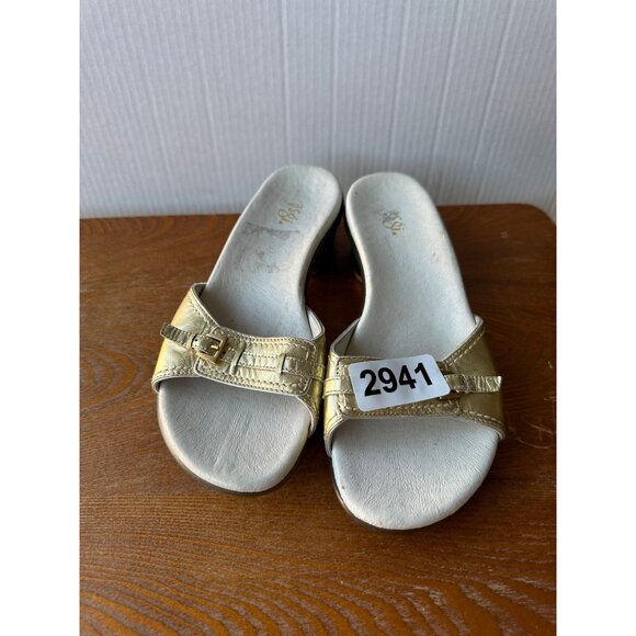 Vintage ASGI Gold Slip-On Leather Upper Sandals Size 8 Sku 2941 - Picture 10 of 11